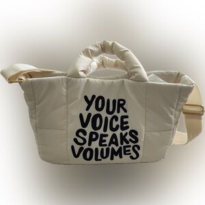 Target “Your Voice Speaks Volumes” Quilted Mini Tote Bag, in Cream color